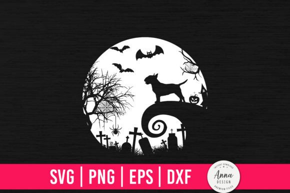Bull Terrier and Moon Halloween Graphics for Print Templates