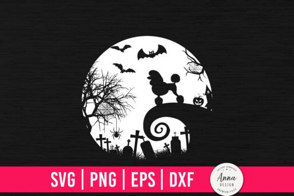 Crafting Halloween Charm with a Poodle and Moon Graphic Design Asset