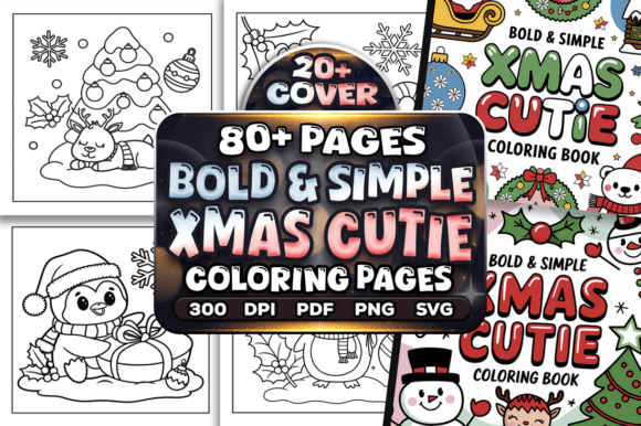 Easy Xmas Cutie Coloring Pages for Graphics and Local Brand Design