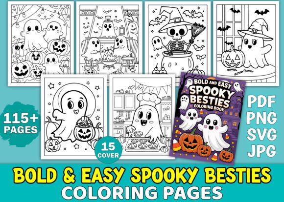 Graphic Assets Review: Bold Easy Spooky Besties Coloring Pages