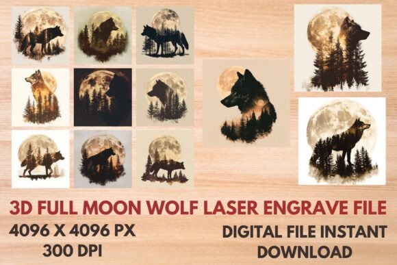 The Full Moon Wolf: A Laser Engraving Graphic for Product Creators